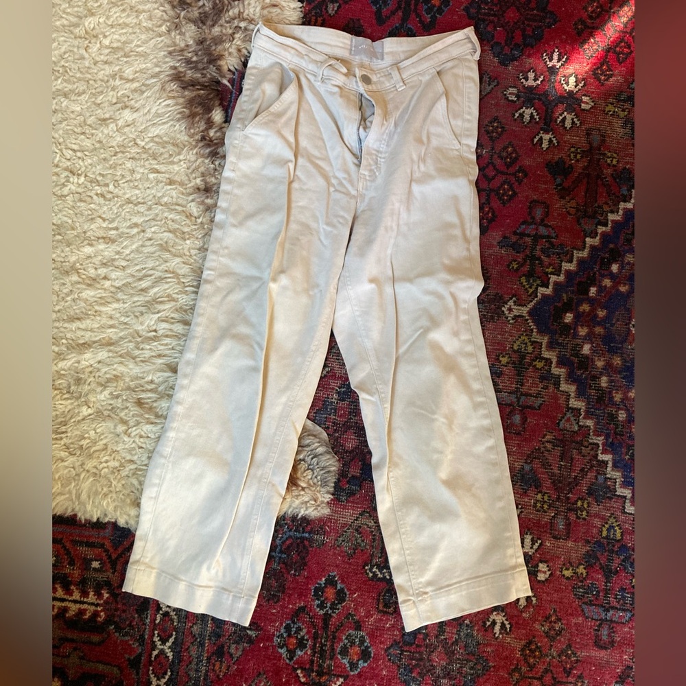 Everlane Straight Leg Crop Pants 10, bone white
